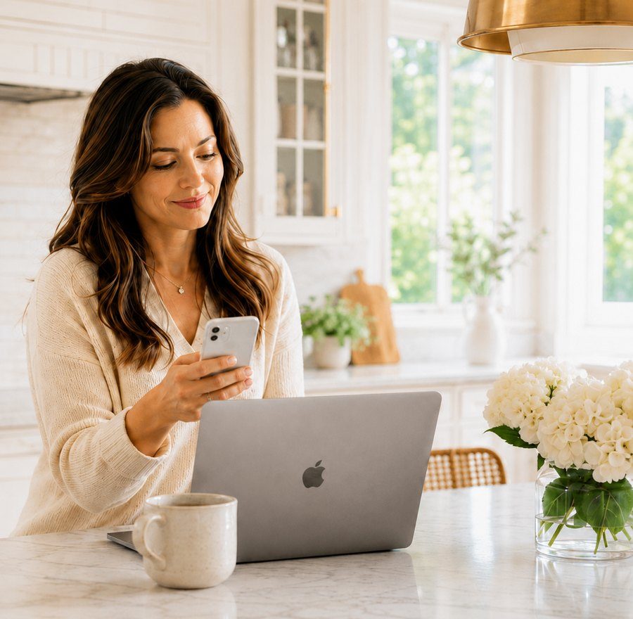 A household employer reviewing payroll on a laptop